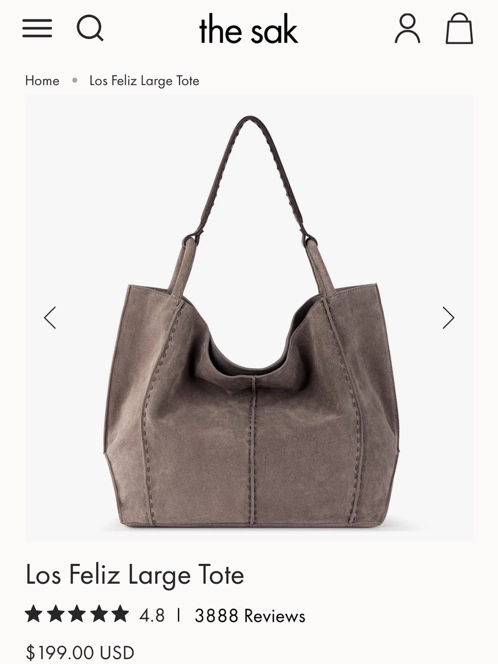 The Sak Los Feliz Slouchy Large Hobo Tote Bag in Mushroom Taupe Suede Leather - Picture 3 of 16